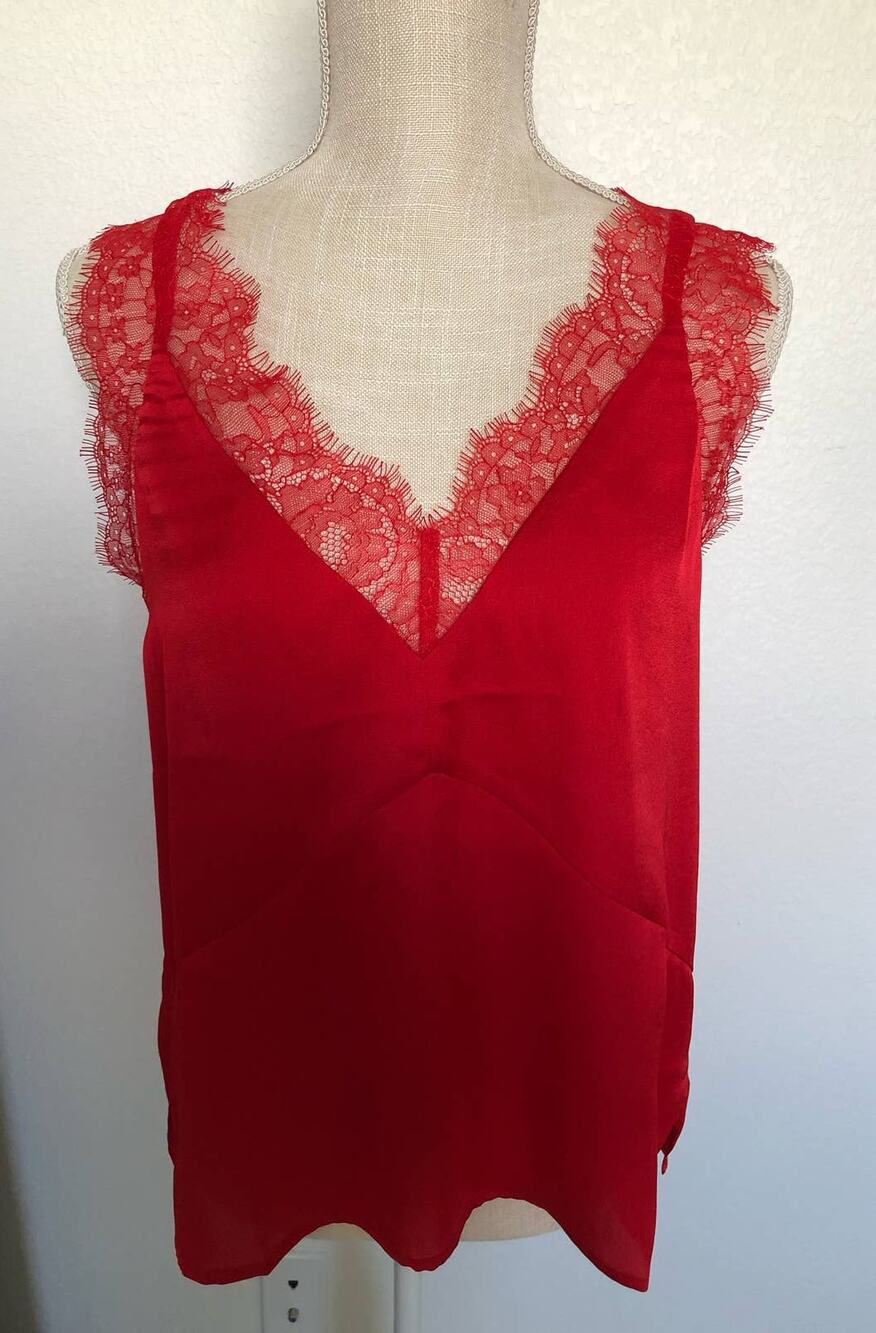 Lulu's  Red Flirty Eyelash Lace Trim Cami Top - M